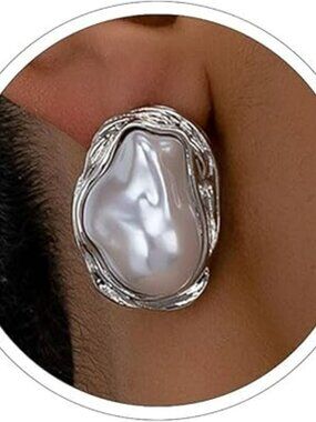 New Big Baroque Pearl Earrings Trendy Gold Pearl Statement Earrings Chunky